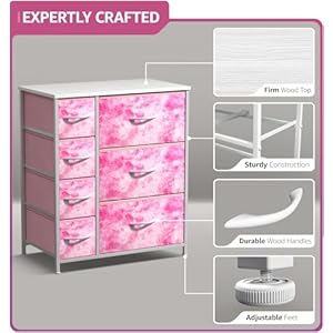 Sorbus kids dresser with 7 drawers storage chest organizer unit with steel frame wood top handles tie dye fabric bins for clothes wide furniture for bedroom hallway kids room nursery closet  urban country home decor