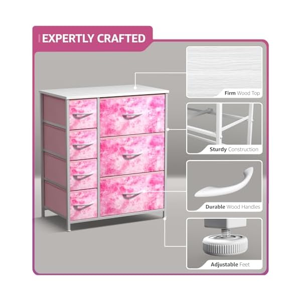 Sorbus kids dresser with 7 drawers storage chest organizer unit with steel frame wood top handles tie dye fabric bins for clothes wide furniture for bedroom hallway kids room nursery closet  urban country home decor