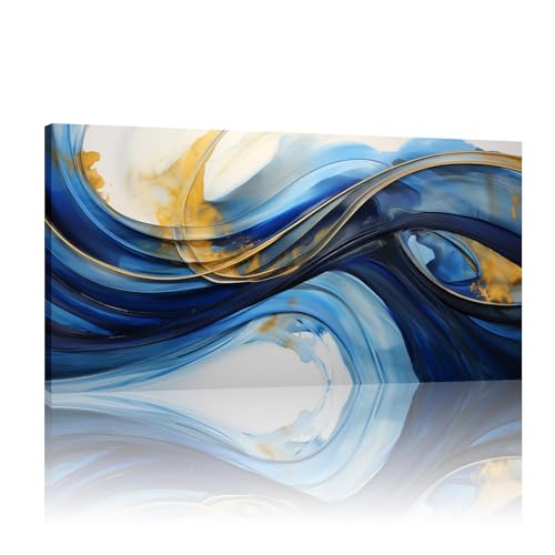 Peintures murales sur toile de marbre bleu doré 70x140cm, tableau abstrait moderne encadré