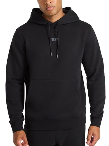 Reebok Felpa con Cappuccio da Uomo, vestibilità Standard, Tessuto in Pile di Cotone di Peso Medio, Nero, Large