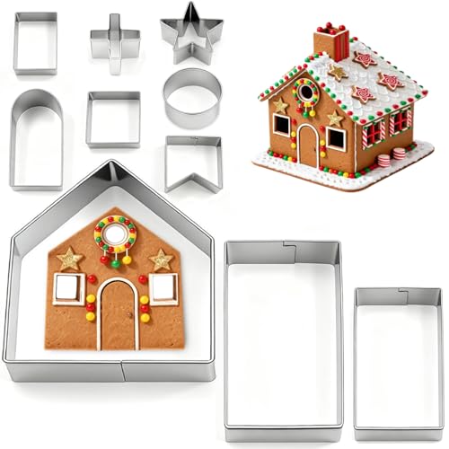 10Pcs Gingerbread House Cookie Cutters Set for Christmas Winter Holiday Baking and Decoration,...