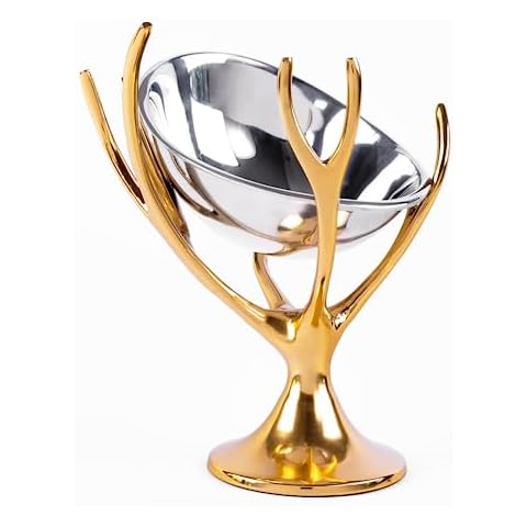 GUTE Decorative Gold Brass Branch & Aluminum Footed Bowl Cover