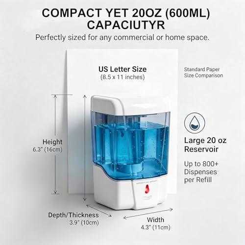 Image of interhasa! Automatic Soap Dispenser for Bathroom Handwash Wall Mounted Liquid Soap Dispensers Hand 600ml Wash Touchless Sensor Smart for Home Kitchen Basin Sink, ABS Plastic, Battery Operated, White