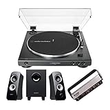 Audio-Technica AT-LP60X-BK Turntable Bundle with Z323 Satellite Speaker System and Vinyl Brush Cleaner (3 Items)