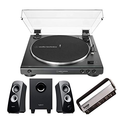 Audio-Technica AT-LP60X-BK Turntable Bundle with Z323 Satellite Speaker System and Vinyl Brush Cleaner (3 Items)