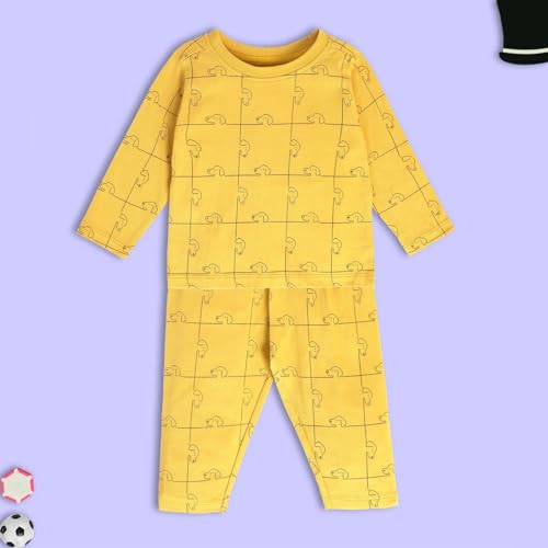 Image of miniklub Baby Round Neck Long Sleeve Full Length Knitted Cotton Clothing Set, Pack of 2 (Yellow Color)
