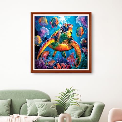 Image of Hopeart Stamped Cross Stitch Kits for Beginner Embroidery Kits for Beginners Adults DIY 11CT Cross Stitch Patterns Needlepoint Kits Crossstitching Kits-Underwater World Turtle 18x18 inchs