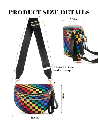 Image of Black and White Checkered Crossbody Bag Bum Bag for Women,Spacious Checkered Purse Fanny Packs Belt Bag