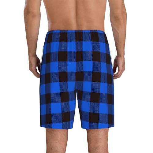Buffalo Plaid Blue Black Print Men’s Sleep Shorts Bottoms Soft Comfy Pajama Wear Pants With Drawstring Pockets3