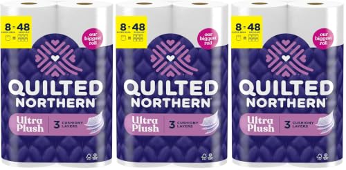 Image of Quilted Northern Ultra Plush Toilet Paper, 8 Super Mega Rolls : 48 Regular Rolls, 3X Thicker*, 3 Ply Soft Toilet Tissue (Pack of 3)
