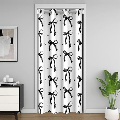 Rideau de porte nœuds noirs aquarelle pour isoler visuellement la chambre