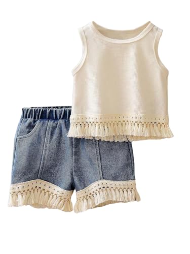 WDIRARA Girls' 2 Piece Fringe Tank Top and Shorts Set