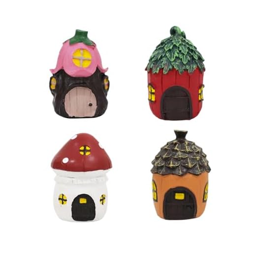 YLSMILE 4pcs Mini Mushroom Cottage House, Fairy Garden Accessories Outdoor Statues, Resin Figurine Lawn Ornaments for Patio Yard Decorations
