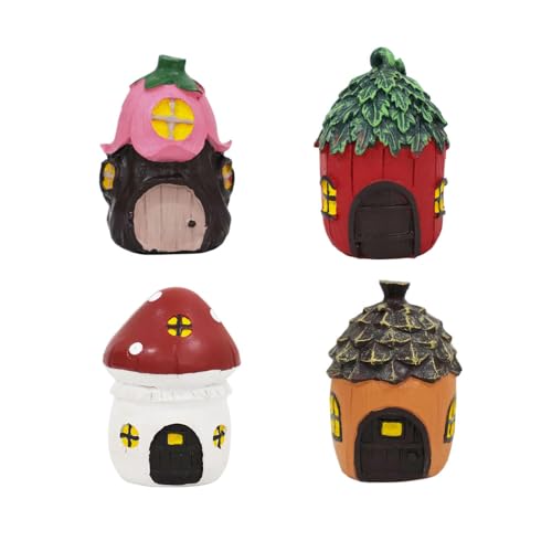 YLSMILE 4pcs Mini Mushroom Cottage House, Fairy Garden Accessories Outdoor Statues, Resin Figurine Lawn Ornaments for Patio Yard Decorations