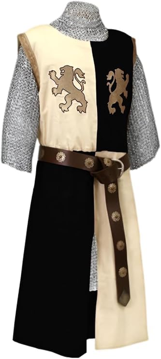 Medieval Kinght Viking V-Neck Tabard Basic Middle Age Embroidery Surcoat Tunic Sleevess Warrior Cosplay Costumes(S-6XL) (Off White/Black, 4X-large)