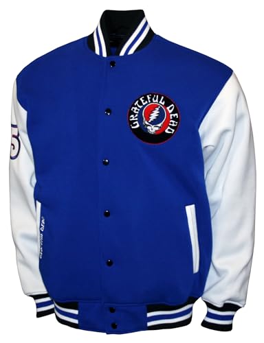 2Bhip Grateful Dead Logo Adult Front & Back Print Blue/White Fleece Bomber Varsity Jacket Coat Jackets For Men