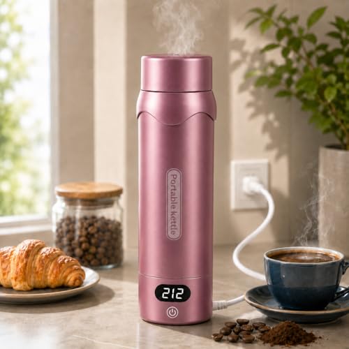 Travel Electric Kettle, Insulated Water Bottle with 4 Temp, Black Cherry