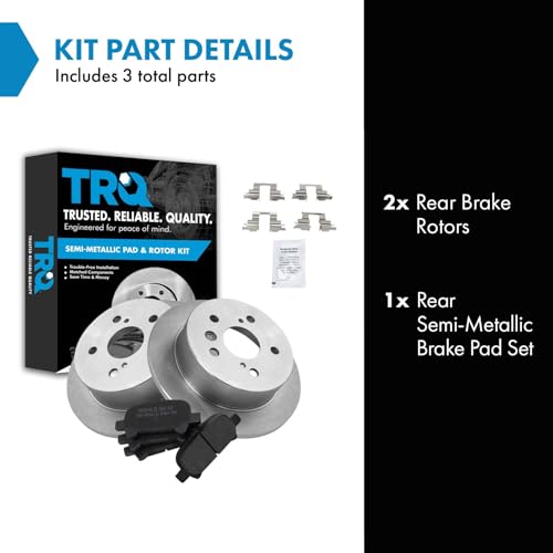 Image of TRQ Rear Brake Pad and Rotor Set Semi Metallic Solid Rotors | For 2005-2007 Toyota Avalon 2002-2006 Camry 2004-2008 Solara
