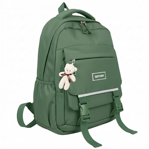 Mochila Escolar Feminina Reforçada Para Dia a Dia Faculdade Viagem Leve Fofa Impermeável (Verde Militar)