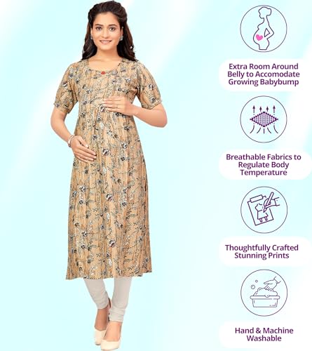 Image of RITIJYA Poly Cotton Straight Feeding Kurtis for Women with Zip | Maternity Kurta for Nursing & Pregnancy