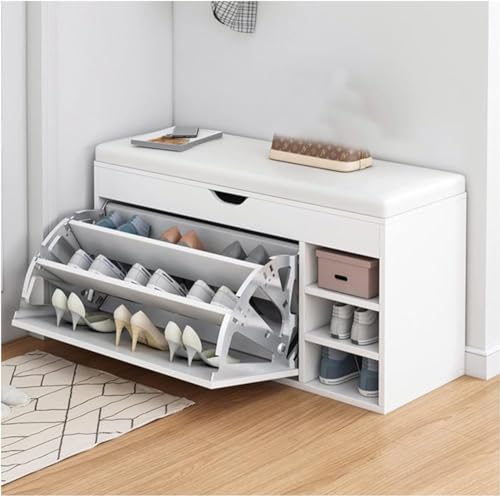 Banc de rangement pour chaussures 80 cm en PU rembourré avec étagère dissimulée