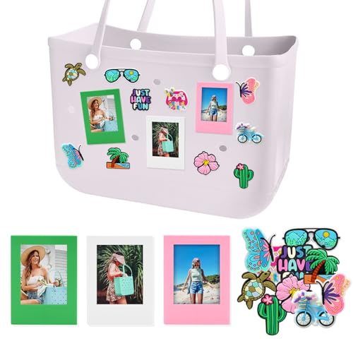 Bag Charms For Bogg Bag Accessories, 3 Pcs 2.1x3.4 Mini Photo Frames And 10 Pcs Accessories Charms For Women Girls, Photo Frame Decoration For Bogg Bag Handbag Beach Tote Bag, 3d Printed Keepsake Gifts