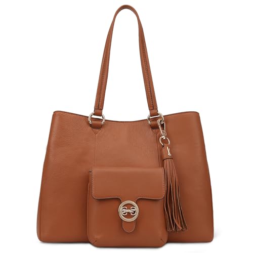 Paul Costelloe Genuine Leather Tote/Shoulder Bag for Women – Elegant, Spacious, and Versatile Handbag, SHEBELLE (CARAMEL CAFÉ - BROWN TAN)