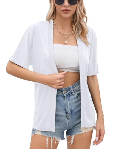 Image of Iandroiy Women's Lightweight Open Front Cardigans Casual Short Sleeve Blouse Tops