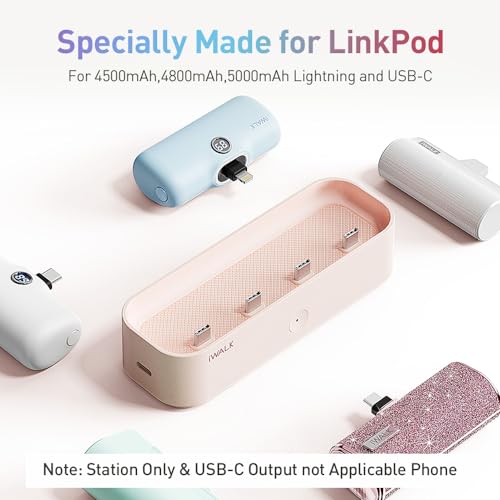 iWALK LinkPod Station LinkPod Portable Charger 4500mAh, 4800mAh,5000mAh Power Bank for iPhone Charging Station Multiple USB-C Family-Sized Charger Station for Home(Station Only), Pink - Image 4