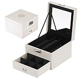 B.Catcher Jewelry Box Organizer for Women with Drawer and Lock White Travel Jewelry Case Medium Cosmetic Storage Holder