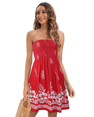 Image of Summer Dress for Women Beach Boho Strapless Cover Ups Off Shoulder Floral Sundresses