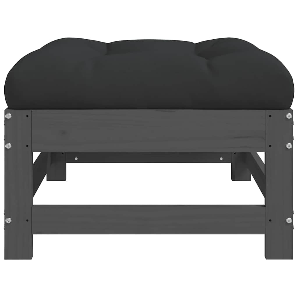 Taboret ogrodowy z poduszką, szary, lite drewno sosnowe, 62 x 62 x 32 cm, wytrzymały i stabilny, na taras, do ogrodu, mebli outdoorowych