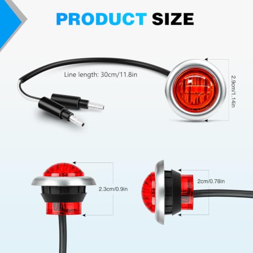 Image of Nilight 3 /4 inch Round Marker Lights 10PCS Red with 304 Stainless Steel Bezel | Side Bullet Clearance Light with IP68 Waterproof Hardwired 2 Wire Connectors and Bright LED for 12V Trailer Truck Camper Boat
