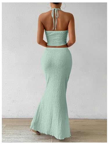 Image of SOLY HUX Women's Two Piece Outfits Twist Front Halter Cami Tops and Skirt Summer Set