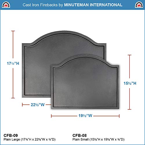 Minuteman International Plain Design Fireback, Large Kaminfeuerraum aus Gusseisen, Eisen, Schwarz, L