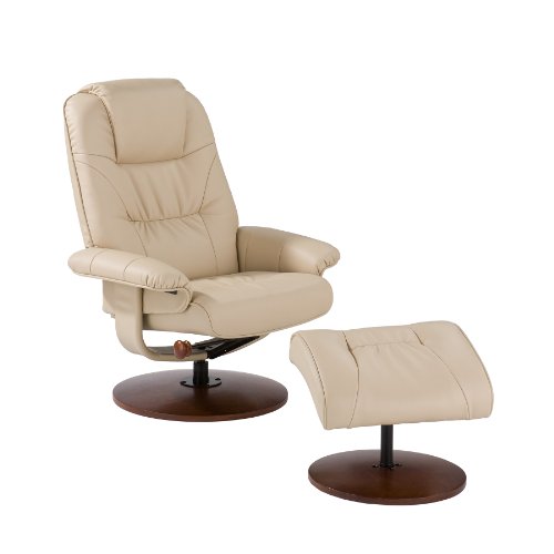 Bonded Leather Recliner w/ Ottoman - Birch Hardwood Base - Taupe