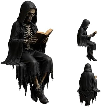 maykawe Gothic Dark Fantasy Figure, 16cm Hand-Sculpted Resin Hooded Shadow Reader Statue, Antique Finish Sculpture for Bookshelf Dark Academia Home Decor
