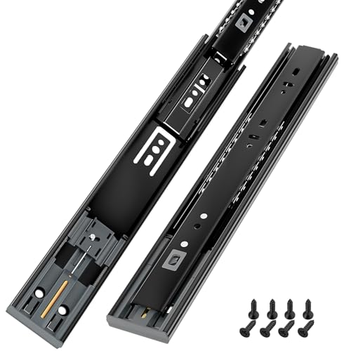 AOLISHENG 1 Pair Soft Close Drawer Slides 12 14 16 18 20 22 24 Inch 100 lb Load Capacity Side Mount Full Extension Ball Bearing Self Slow Closing Rail Cabinet Metal Runner Dresser Glide Track Black