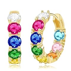 Gold-Mutli Color CZ Hoop Earring