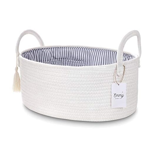 Emmy Baby Co. Rope Diaper Caddy Organizer - Large Nursery Storage Bin - Car Organizer - Baby Shower Basket - with 8 Pockets and Removable Dividers - Creamy White