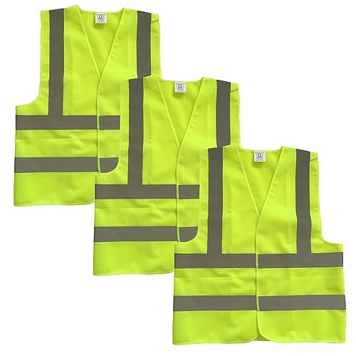 LINXIU Hi Vis Vests Waistcoat Fluorescent Safety Vests Reflective High Visibility Jacket with Reflective Strip Standard Size Work Vest for for Outdoor 3 Pcs