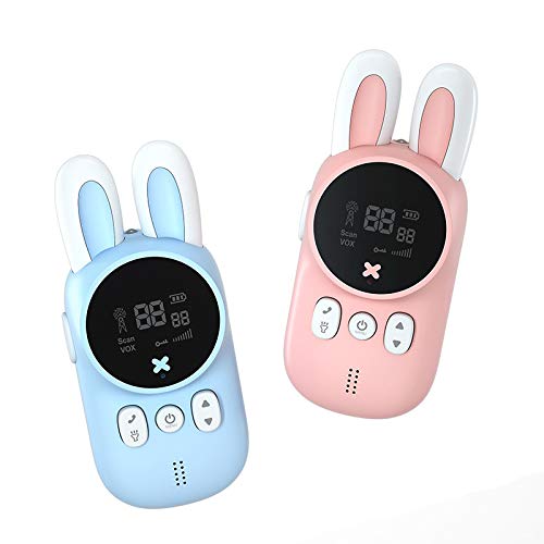 Walkie talkies para niños con Linterna, 8 Pilas AAA, diseño de Conejito, Largo Alcance de 3 km, Sonido nítido, 22 Canales, Regalo Ligero para niños y niñas de 3 a 12 años (Rosa y Azul, Paquete de 2)
