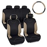 Simply Covered – Accent Car Seat Covers & Steering Wheel Cover – Polyester Comfort Cloth (Beige)