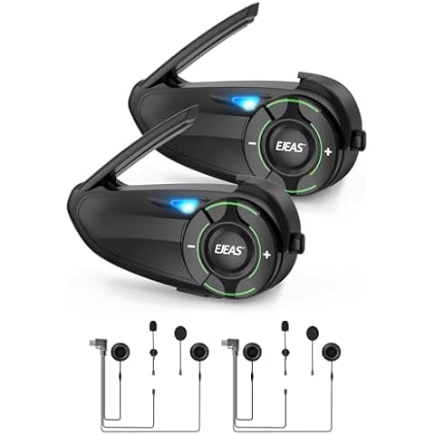 EJEAS Q8 2PC Motorcycle Bluetooth Headset, Upgraded Mesh 3.0 Intercom System with Music Sharing and IP67 Waterproof for 6 Riders Group Talking Cover