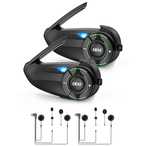 EJEAS Q8 2PC Motorcycle Bluetooth Headset, Upgraded Mesh 3.0 Intercom System with Music Sharing and IP67 Waterproof for 6 Riders Group Talking by EJEAS - Used condition - US$128.84
