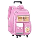 zaino rotolante, zaino rotolante con ruote capybara di capacità con maniglia retrattile simpatica borsa da scuola da cartone animato cinghia riflettente per bambini studente