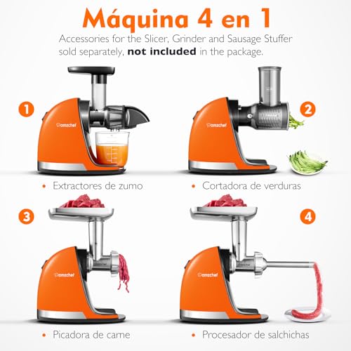 AMZCHEF Licuadora prensado en frío - Extractor de zumos y verduras - Licuadoras para zumos con 2 depósitos y cepillo - Cold press slow juicer machine con función de masticación inversa - - imagen 6