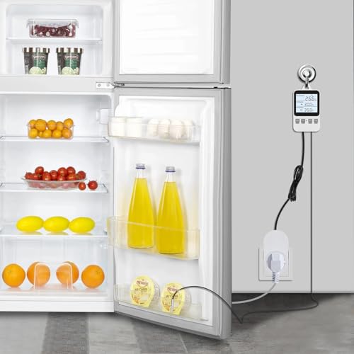 Digitaler Plug in Thermostat Steckdose, Heizen Kühlen Elektrischer Temperaturregler, Heizen Kühlen Schalter mit Sensor, für Inkubation Heizmatte Reptilien Gewächshäuser Terrarium, 230V 16A