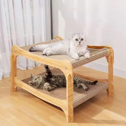 Vlfn 猫ベッド 夏用 2段式ハウス 麻布素材 木製フレーム 大型 多頭飼い対応 爪研ぎ機能 通気性 洗えるカバー 屋内屋外兼用 耐久性 耐摩耗 取り外し簡単 ギフト対応 コンパクト収納 お手入れ簡単?