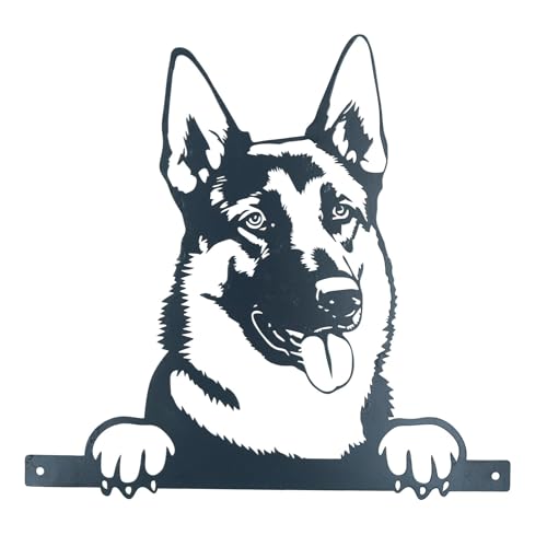 AB Tools Deutsche Schäferhund-Silhouette aus schwarzem Metall mit Befestigungsplatte